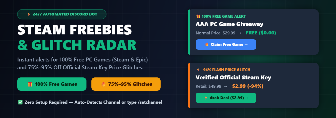 Steam Freebies & Glitch Radar Banner